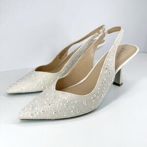 Betsey Johnson Clark Pump Ivory Rhinestone Pointed Toe Kitten Heel Womens Sz 9.5